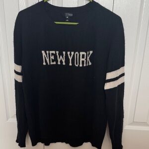 Aqua Cashmere Black Crewneck Sweater with White New York Text
